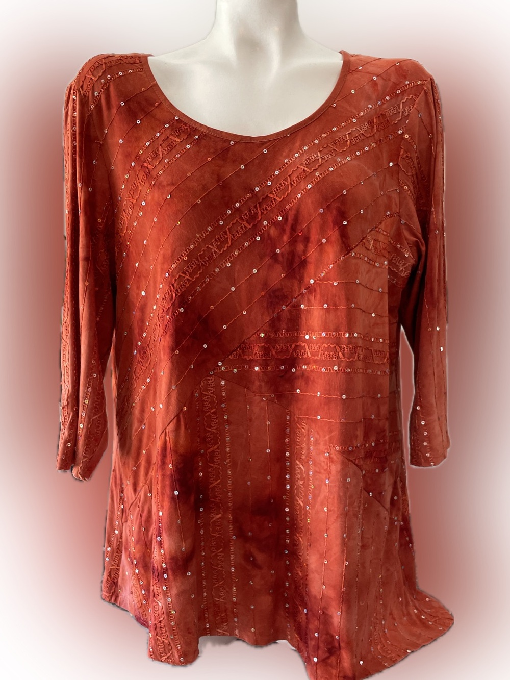 dressbarn Rust Sequin Scoop Neck Tunic